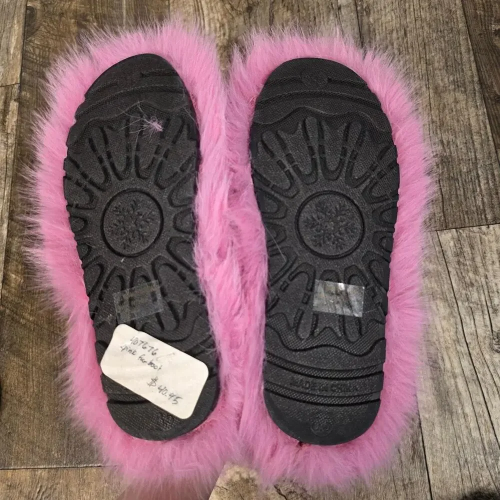 Faux fur fuzzy pink boots